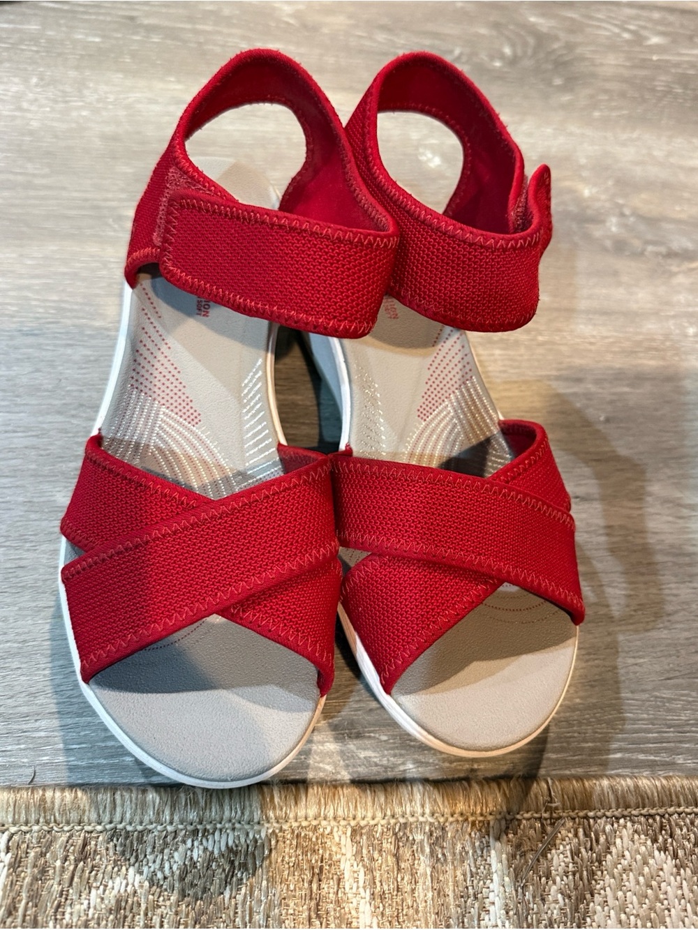 Women’s Cloud-Steppers by Clark: Red Sandals w/ Adjustable Straps